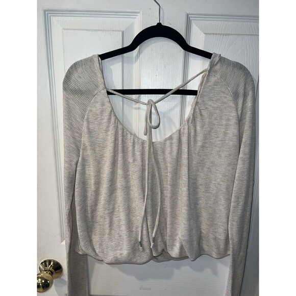 We The Free Bondi Top Womens XL Thermal Cropped Oatmeal Waffle Knit Crop Boho - Picture 8 of 8